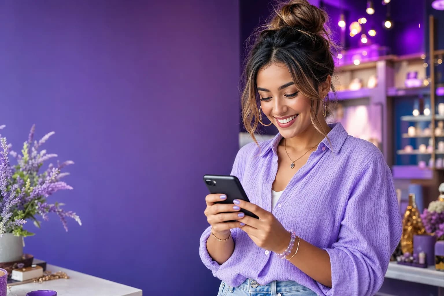 Dona de um pequeno negócio criando conteúdo para Instagram pelo celular